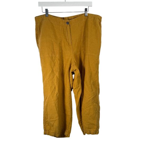 J Jill Love Linen Yellow Wide Leg Pants 100% Linen Lagenlook Coastal Womens XL - Picture 1 of 6